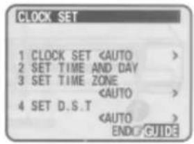 CLOCK SET 1 CLOCK SET 2 SET TIME AND DAY 3 SET TIME ZONE 4 SET D.S.T ENDO GUIDE
