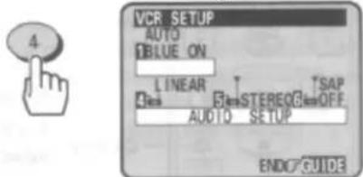 VCR SETUP AUTO BLUE ON LINEAR TSAP STEREO AUDIO SETUP END/GUIDE