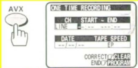AVX ONE TIME RECORDING CH START ~ END LINE DATE TAPE SPEED --/-- -- EP CORRECT CLEAR END#PROGRAM