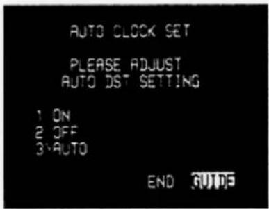 AUTO CLOCK SET PLEASE ADJUST AUTO DST SETTING 1 ON 2 OFF 3 AUTO END GUTO5