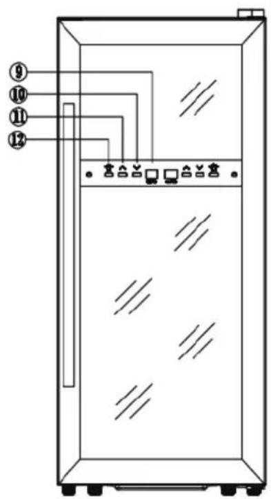 Diagram of a refrigerator interior with numbered labels pointing to different compartments or fixtures.