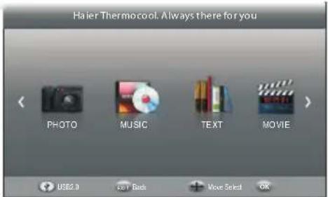 Haier Thermocool. Always there for you PHOTO MUSIC TEXT MOVIE USE2.0 521 Bits Move Select OK