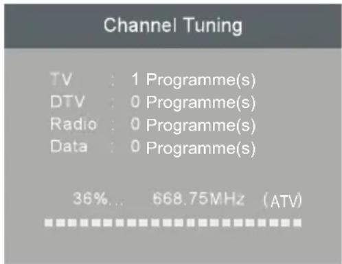 Channel Tuning TV : 1 Programme(s) DTV : 0 Programme(s) Radio : 0 Programme(s) Data : 0 Programme(s) 36%... 668.75MHz (ATV)