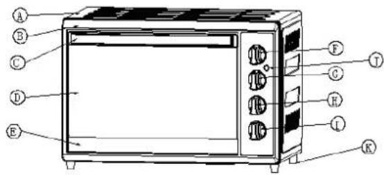 Labeled diagram of a microwave oven with numbered parts for identification