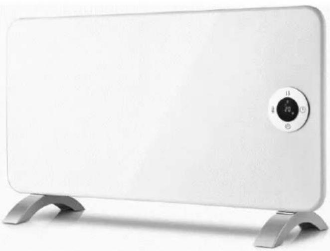 White rectangular solar heating device with a circular control knob and metallic base (no visible text or symbols)