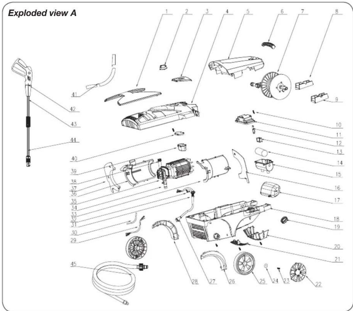 Exploded view A 1 2 3 4 5 6 7 8 41 42 43 44 40 39 38 37 36 35 34 33 32 31 30 29 45 28 27 26 25 24 23 22 10 11 12 13 14 15 16 17 18 19 20 21