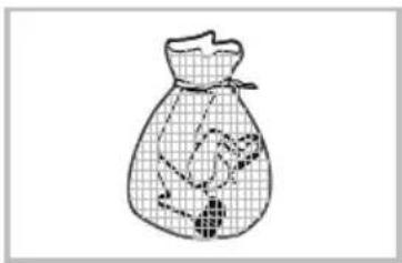 Hand-drawn sketch of a bag with internal grid lines and handwritten annotations, likely illustrating a financial or statistical concept.