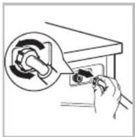 Hand holding a tool with a circular inset showing a mechanical component (no text or symbols visible)