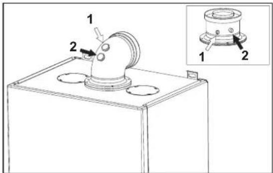 Technical diagram of a mechanical component with labeled parts and an inset showing a close-up view of the housing.