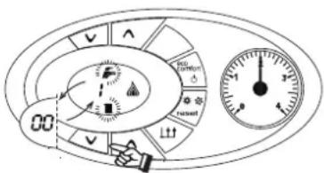 Diagram of a pressure gauge with directional indicators and a dial showing temperature, humidity, and pressure values.