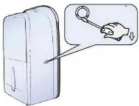 Diagram showing a door handle with a wrench and a magnified view of the handle being adjusted.