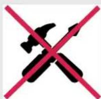 Prohibition sign with crossed hammer and screwdriver crossed out, indicating crossed hammer and screwdriver use
