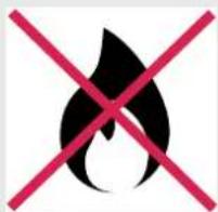 Warning symbol with flame and red X mark, indicating no fire or explosion hazard