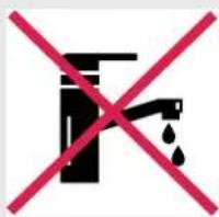 Prohibition sign with faucet and water drop symbol crossed by red X