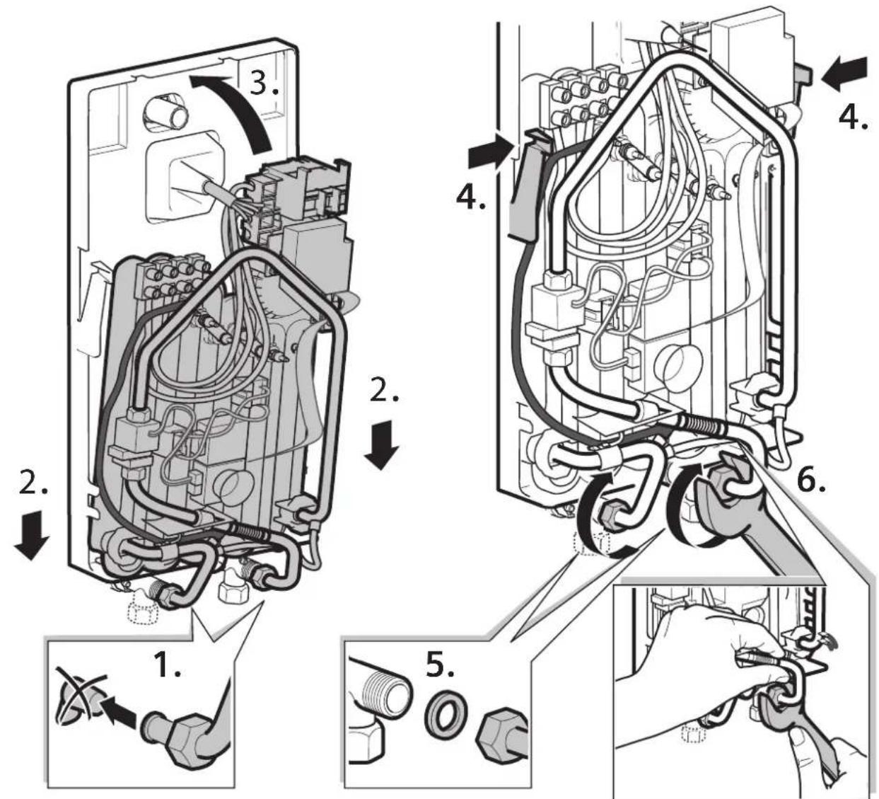 Technical diagram showing exploded view of an electrical switchgear assembly with numbered parts and component annotations