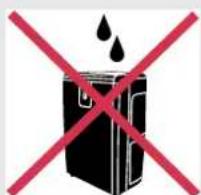 Warning sign with red prohibition crossed over a black box containing water droplets and falling drops