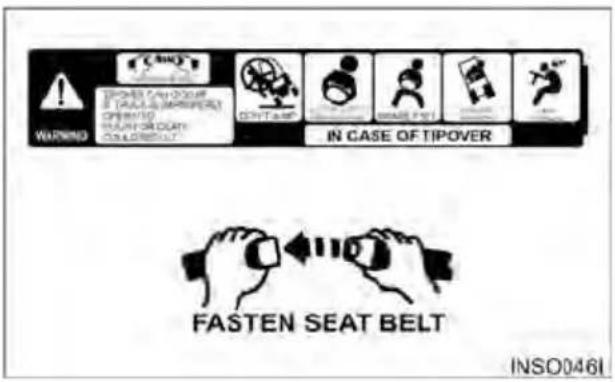WARNING STOPES CAN OUSUR E PAUL & IMPROVEY OPENING HAIN FOR CAN COLORSUT IN CASE OF TIPOVER FASTEN SEAT BELT INSO046I