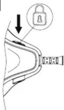 Diagram showing a lock mechanism with an arrow pointing to the lock icon and a close-up of the lock component.