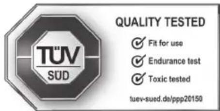 TÜV SÜD QUALITY TESTED ✓ Fit for use ✓ Endurance test ✓ Toxic tested tuev-sued.de/ppp20150