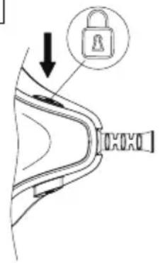 Diagram showing a car seatbelt buckle with an open lock icon and directional arrow indicating movement or change.