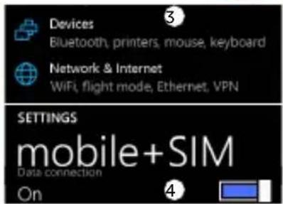 Devices Bluetooth, printers, mouse, keyboard Network & Internet WiFi, flight mode, Ethernet, VPN SETTINGS mobile+SIM Data connection On
