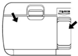 Diagram showing a device with labeled components and directional arrows indicating flow or movement.