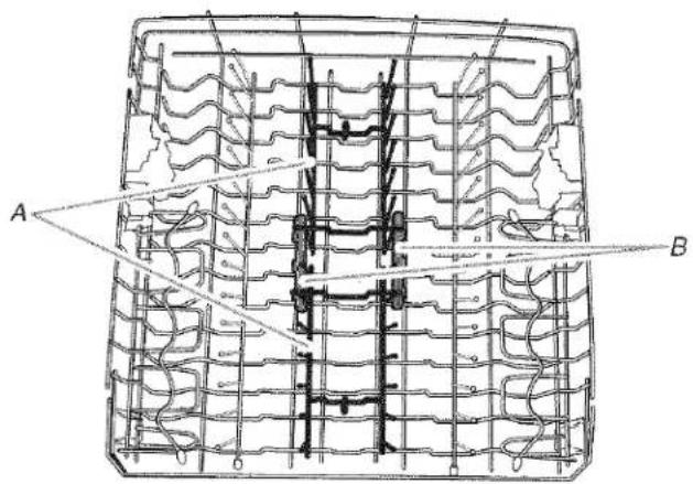 Technical diagram of a mechanical component with labeled sections A and B, showing internal structure and connection lines.
