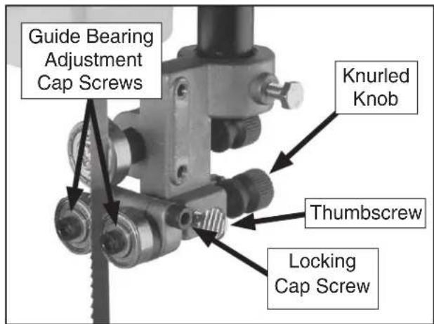 Grizzly G0555P - To adjust the upper and lower blade guides: - 1