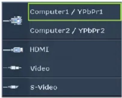 Computer1 / YPbPr1 Computer2 / YPbPr2 HDMI Video S-Video