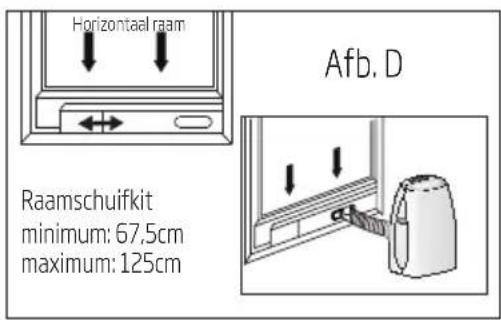 Horizontaal raam Afb. D Raamschuifkit minimum: 67,5cm maximum: 125cm