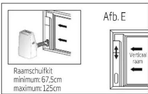 Raamschuifkit minimum: 67,5cm maximum: 125cm Afb. E Verticaal raam