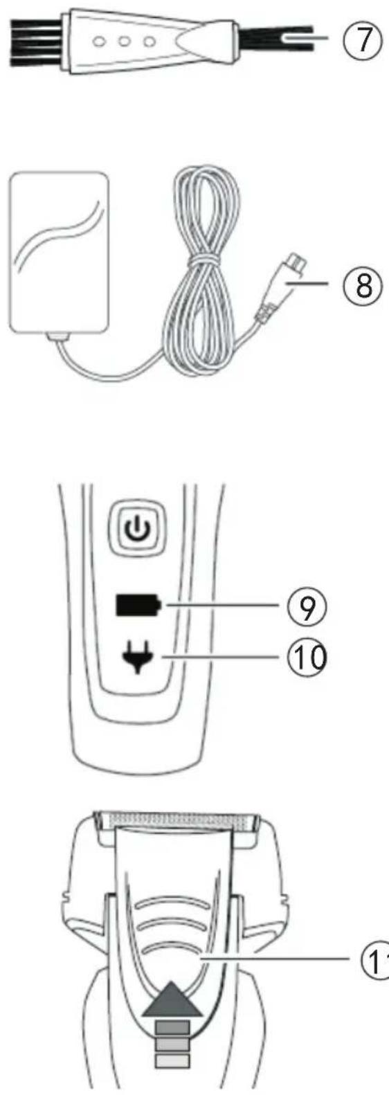 Diagram showing labeled parts of a hairdryer device with numbered annotations.