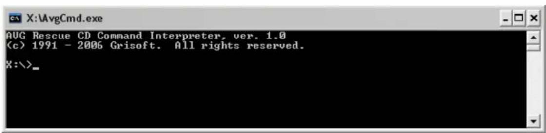 X:\AvgCmd.exe AUG Rescue CD Command Interpreter, ver. 1.0 (c) 1991 - 2006 Grisoft. All rights reserved. X:\>