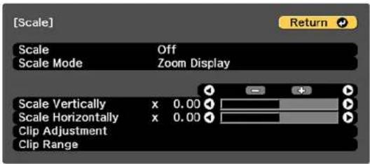 [Scale] Scale Off Scale Mode Zoom Display Scale Vertically x 0.00 Scale Horizontally x 0.00 Clip Adjustment Clip Range Return