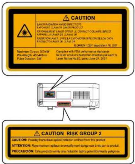 CAUTION LASER RADIATION AVOID DIRECT EYE EXPONURE CLASS 3R LASER PRODUCT RANOMEMENT LASER ENTRUR LE CONTACT OCLARE DIRECT APPACHE LASER DE CLASER 3R RADIATION LASER. EVITE LA EXPOSICIÓN DIRECTA DE LO OUO PRODUCTO LASER DE CLASER 3R E.D.R.2015-1.2007, dated March 30, 2007 Maximum Output: 307mW Wavelength: 450-460nm Pulse Duration: CW Complex with FDA performance standards for laser products except for deviation pursuant to: Laser Notice No.50, dated June 24, 2007 CAUTION RISK GROUP 2 CAUTION: Possibly hazardous optical radiation emitted from this product. ATTENTION: Rayonnement optique (eventuallement dangueux limits per ou product) PRECAUCIÓN: Esta producto emits una radiación óptica potencialmente peligrista.