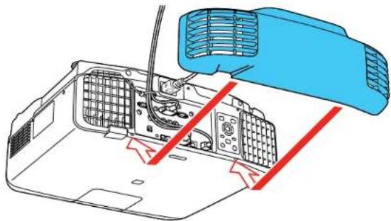 Technical diagram showing a device interior with labeled components and red arrows indicating directional flow or movement.