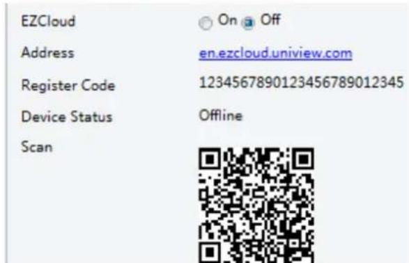 EZCloud Address Register Code Device Status Scan On Off en.ezcloud.uniview.com 1234567890123456789012345 Offline