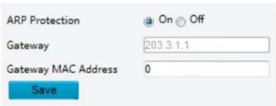 ARP Protection On Off Gateway 203.3.1.1 Gateway MAC Address 0 Save
