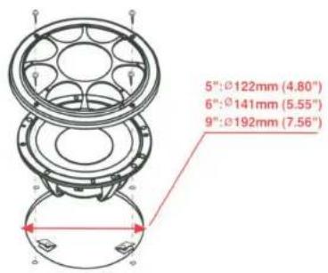 5": Ø122mm (4.80") 6": Ø141mm (5.55") 9": Ø192mm (7.56)
