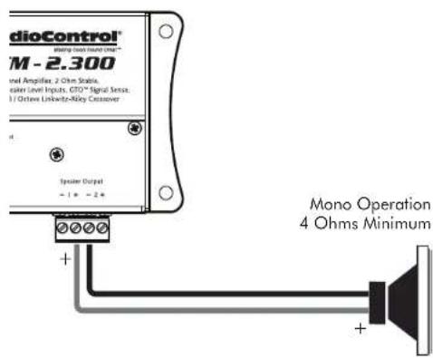 dioControl® M - 2.300 real Amplifier, 2 Ohms Scale, catal level Inputs, CTO* Signal Sensor, 1) Optive Linkwith-80kV Crossover Speaker Output - 1 + - 2 + Mono Operation 4 Ohms Minimum