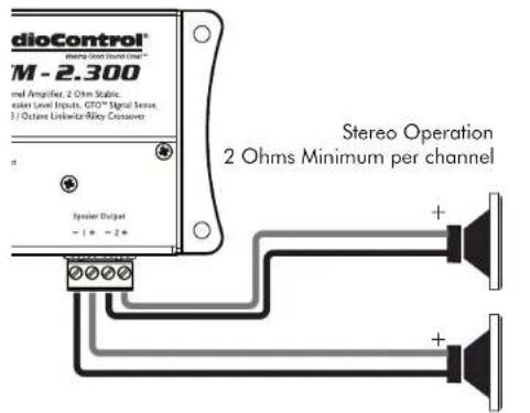 dioControl® Stereo Signal Input/Clust™ M - 2.300 rad Amplifier, 2 Ohms Stable, order Level Inputs, GTO™ Signal Sense, // Octane Un switches/4Key Crossover Speaker Output -1 + -2 * Stereo Operation 2 Ohms Minimum per channel
