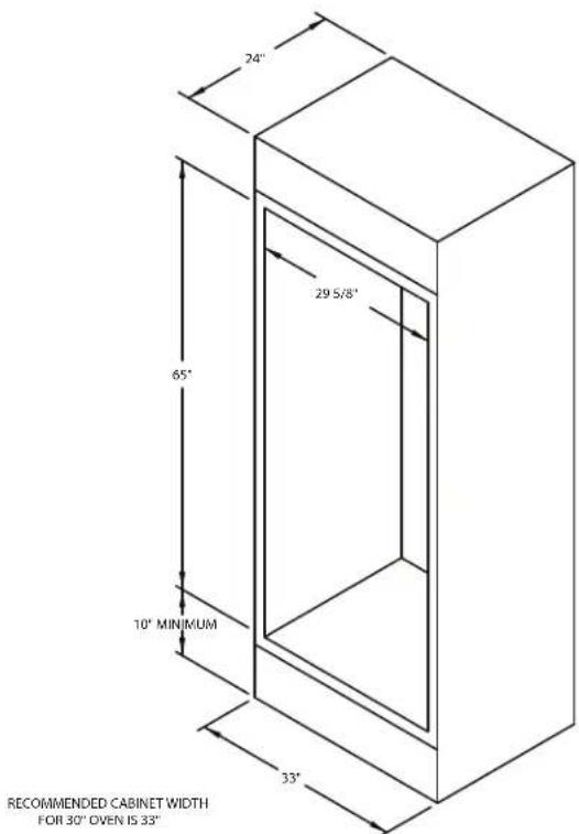 24" 65" 10" MINIMUM 29 5/8" 33" RECOMMENDED CABINET WIDTH FOR 30" OVEN IS 33"