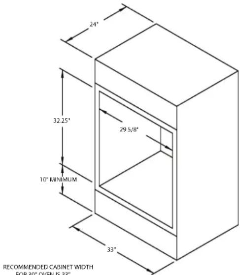 24" 32.25" 10" MINIMUM 29 5/8" 33" RECOMMENDED CABINET WIDTH FOR 30" OVEN IS 33"