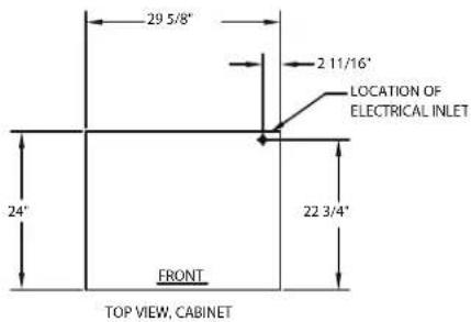 29 5/8" 2 11/16" LOCATION OF ELECTRICAL INLET 24" 22 3/4" FRONT TOP VIEW, CABINET