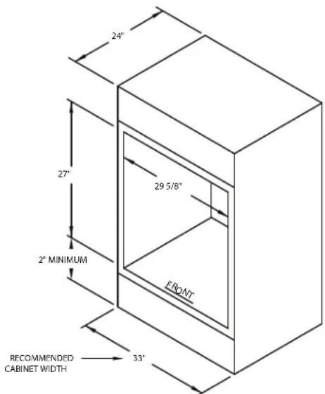 24" 27" 2" MINIMUM 29 5/8" FRONT RECOMMENDED CABINET WIDTH 33"