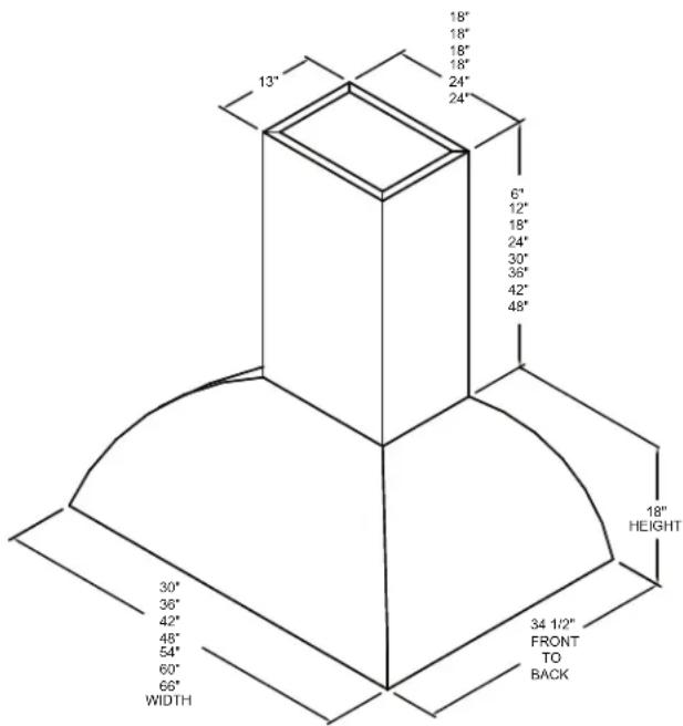 13" 18" 18" 18" 24" 24" 6" 12" 18" 24" 30" 36" 42" 48" 30" 36" 42" 48" 18" HEIGHT 34 1/2" FRONT TO BACK WIDTH