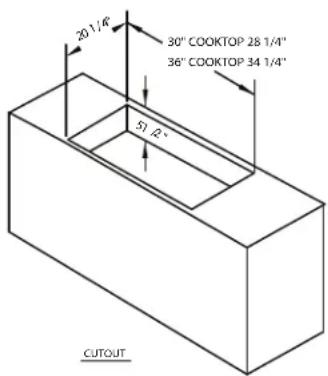 20 1/4" 30" COOKTOP 28 1/4" 36" COOKTOP 34 1/4" 51.2" CUTOUT