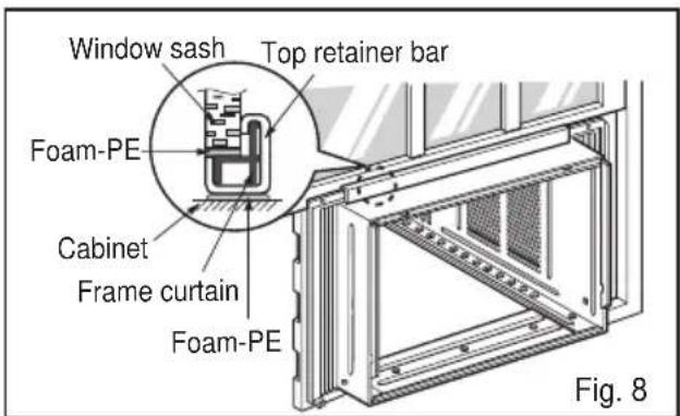 Window sash Top retainer bar Foam-PE Cabinet Frame curtain Foam-PE Fig. 8