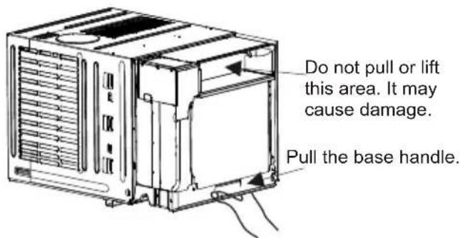 Do not pull or lift this area. It may cause damage. Pull the base handle.