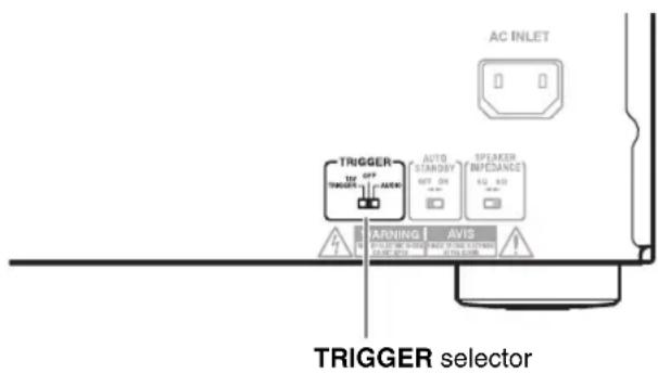 AC INLET TRIGGER OFF TRIGGER AUTO STARDBY OFF ON SPEAKER IMPEDANCE EQ RD WARNING AVIS 1 1 1 TRIGGER selector